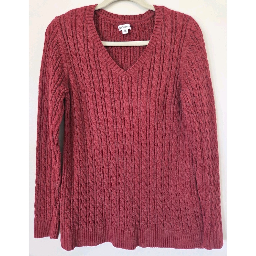 Croft & Barrow Cable Knit V Neck Sweater Burgundy Women's Size M